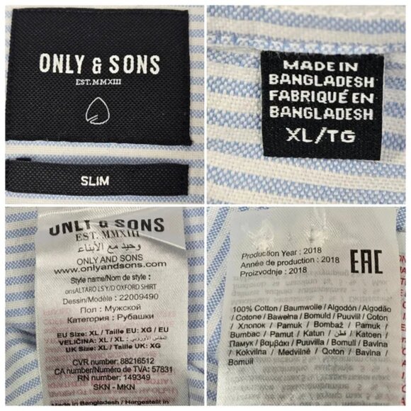 Only & Sons Men's Light Blue & White Striped Button Down Shirt Size XL - Picture 12 of 16
